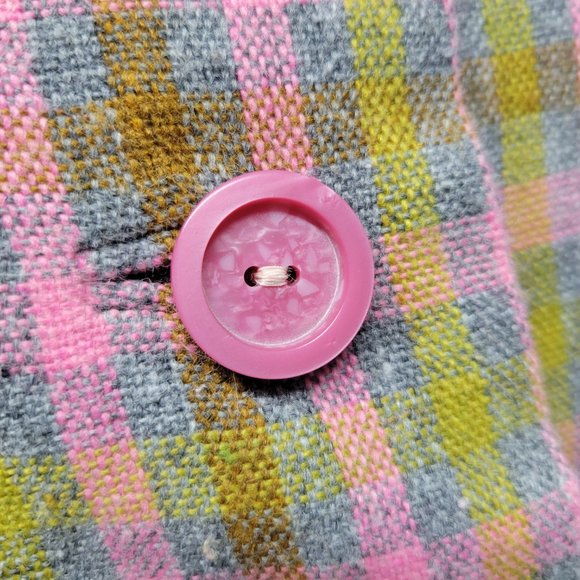 Vtg 60s Handmade Mad Men Pink Plaid Wool Blend Cropped Blazer Jacket Womens M - Picture 4 of 14